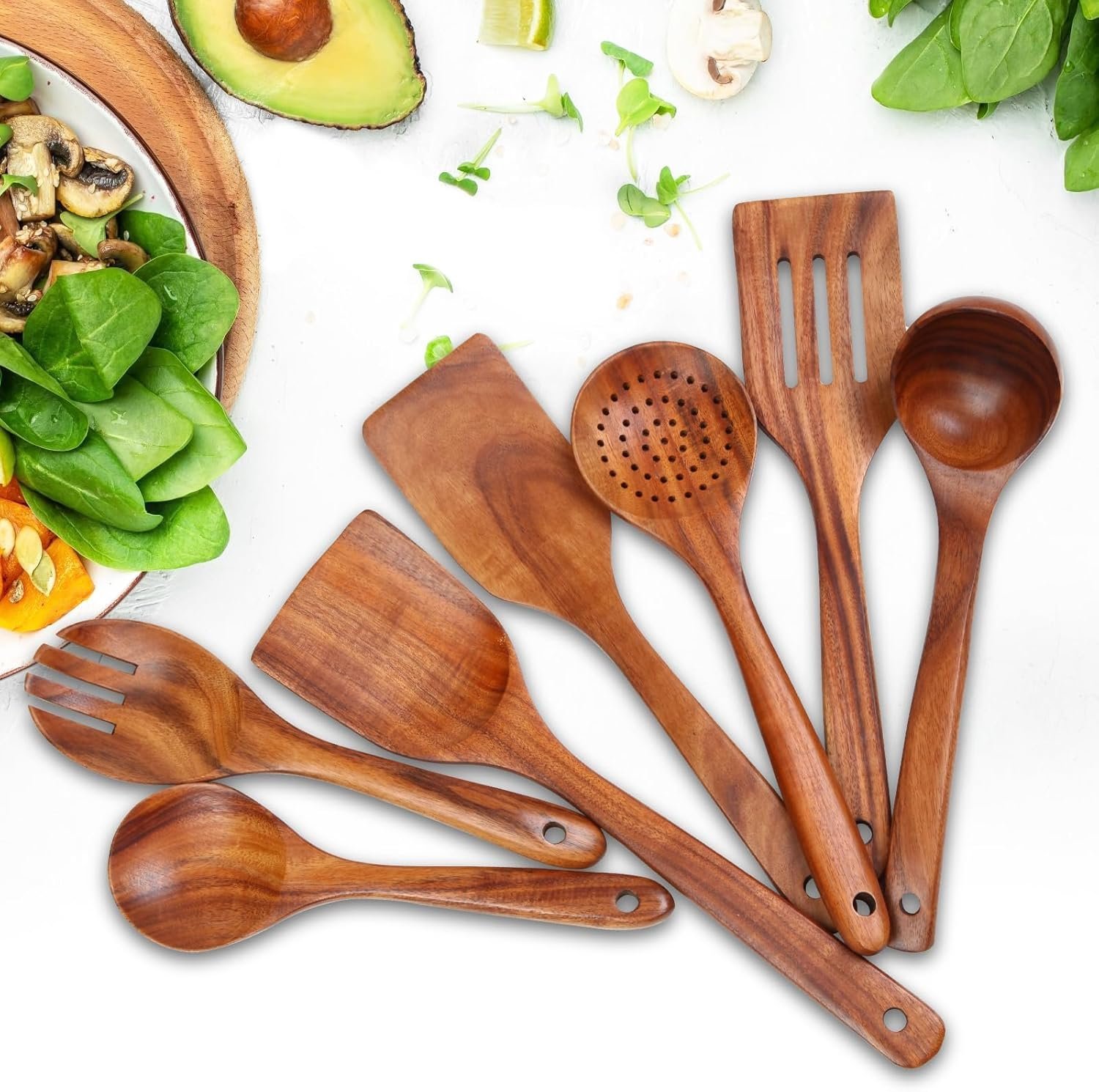 7pcs Wooden Spoons for Cooking, Utensil Set with Hanging Hooks - Image 7
